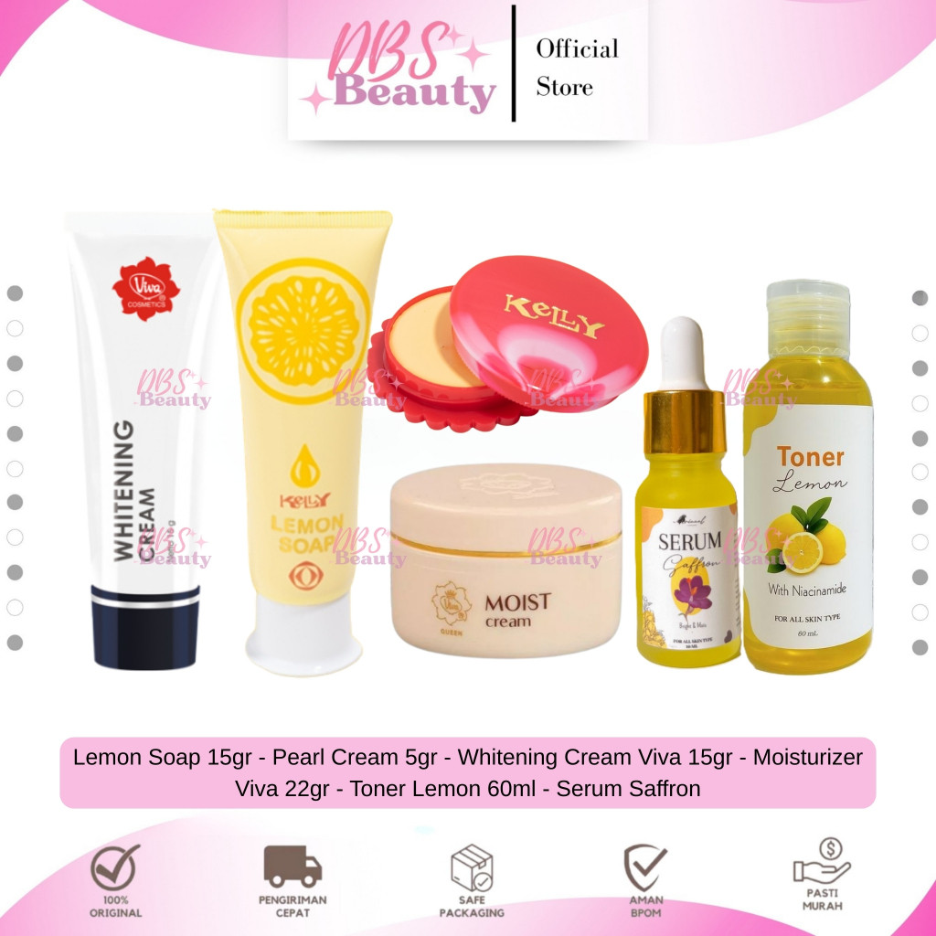 DBS Paketan Komplit 6in1 Kelly Pearl Cream 5gr, Lemon Soap 15gr, Moisturizer viva 22gr, Whitening Cr