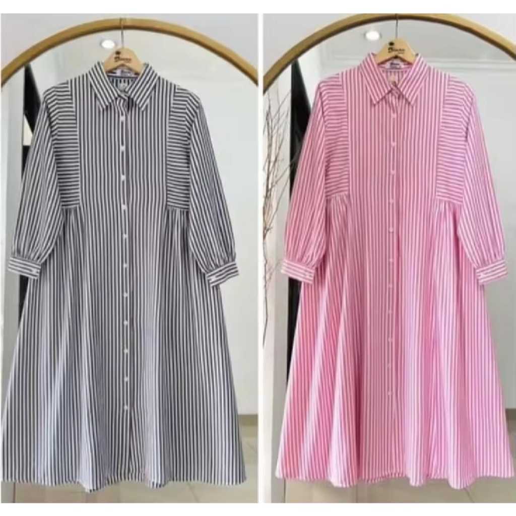Tunik Kemeja Salur Wanita  / Kemeja Salur Tunik Wanita Jumbo / Atasan Baju Wanita Muslim