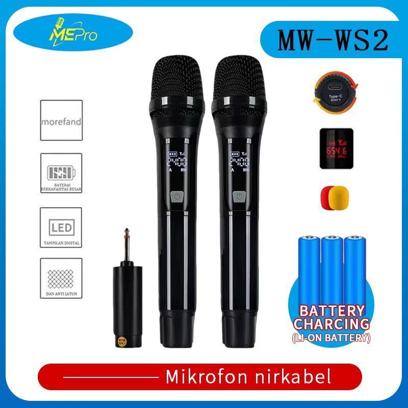 Mepro Mic Microphone Universal Wireless UHF Dual Mic Profesional Profesional UHF Mikrofon Dinamis Ge