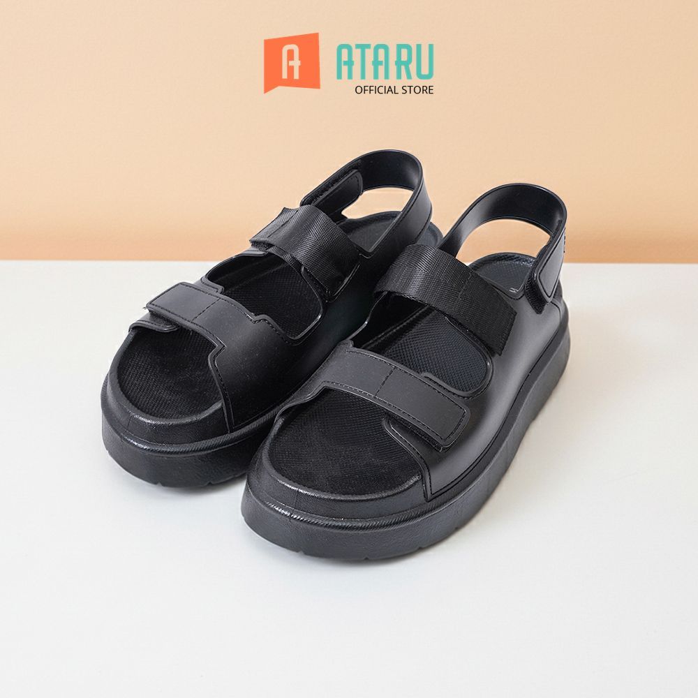 Ataru Ukuran 37 Sandal Wanita Double Strap Adjustable - Hitam Sandal Cewek Sandal Perempuan Alas Kak