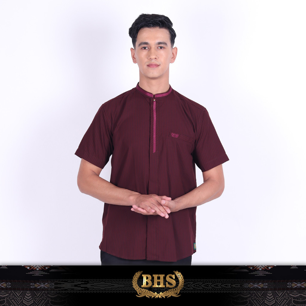 Baju Koko BHS Cosmo Bilal Burgundy BHS Original Baju Muslim BHS