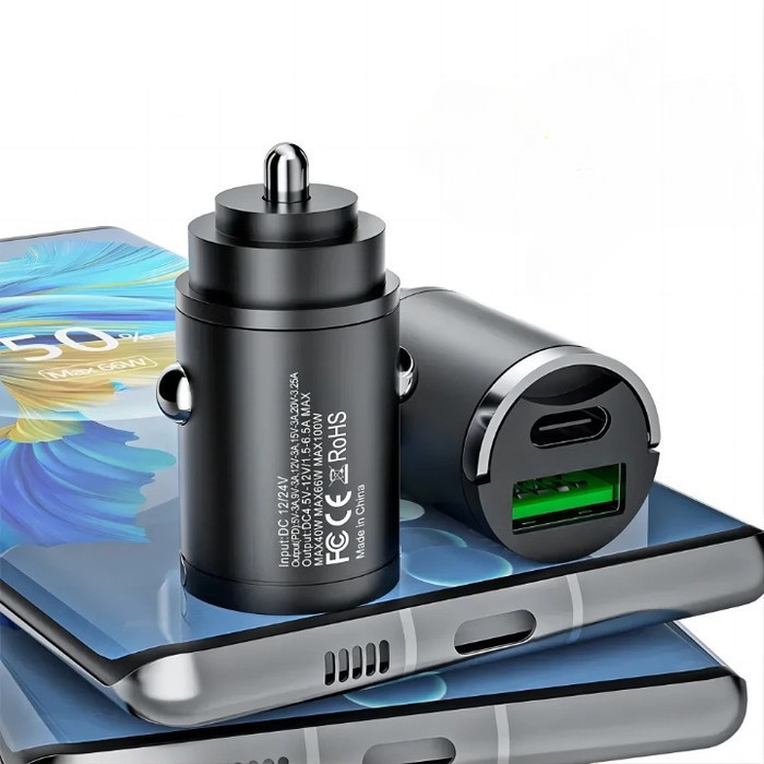 Car Charger Mobil Fast Charging 20W PD QC 3.0 USB Type C Dual Port Cigarette 12–24V Isi 2 Perangkat 
