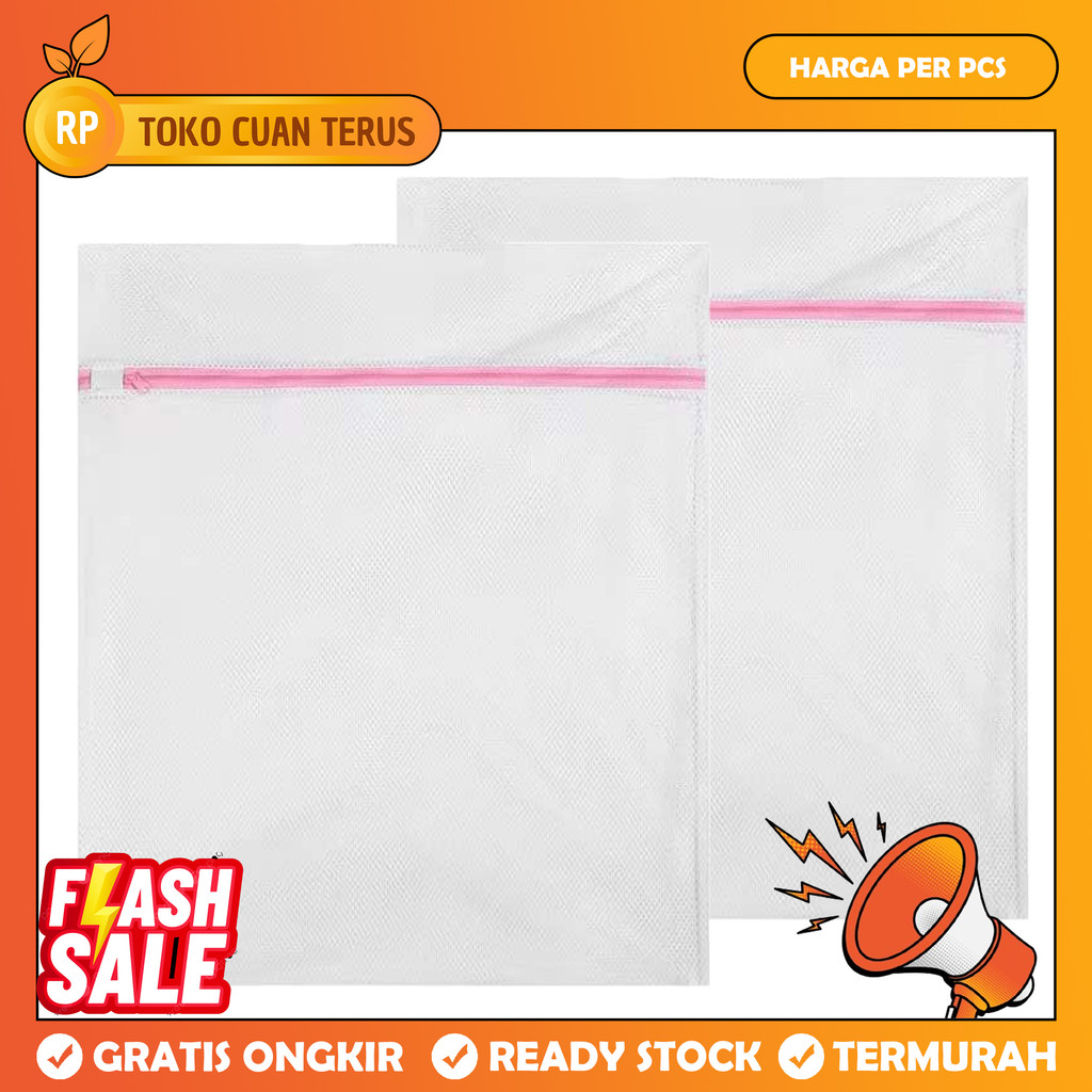Laundry Bag Jaring Ukuran 40x50 Cm Kantong Pakaian Mesin Cuci Travel Nylon Resleting Hidden Kancing 