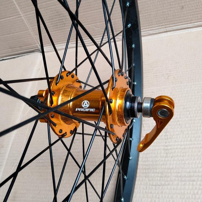 Velg Wheelset sepeda 20/24/26  Hub Pacific Alloy Model Drat Ulir - 1 Set Hub Gold, 24"