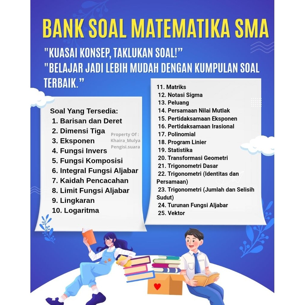 Bank Soal Matematika SMA Kelas 10 11 12 Lengkap Kunci Jawaban & Pembahasan - Format Word Docx