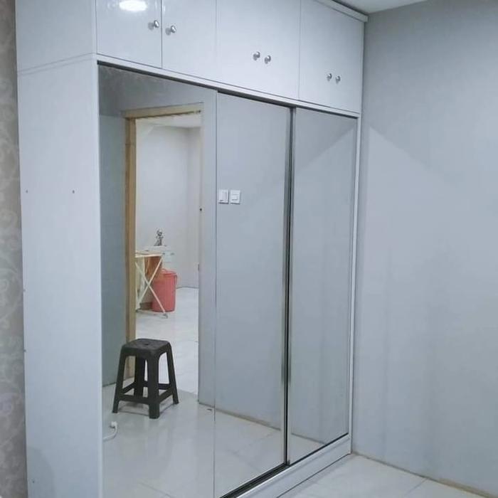PROMO GASPOLL Lemari Pakaian Sliding 3 Pintu Full Kaca Dengan Box Cabinet Murah