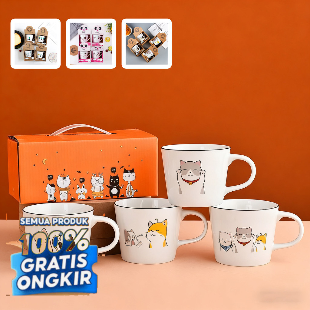 SET MUG KERAMIK PREMIUM - Gelas Kopi + Sendok, Souvenir Cantik untuk Hampers & Hadiah/ Ungu Violet M