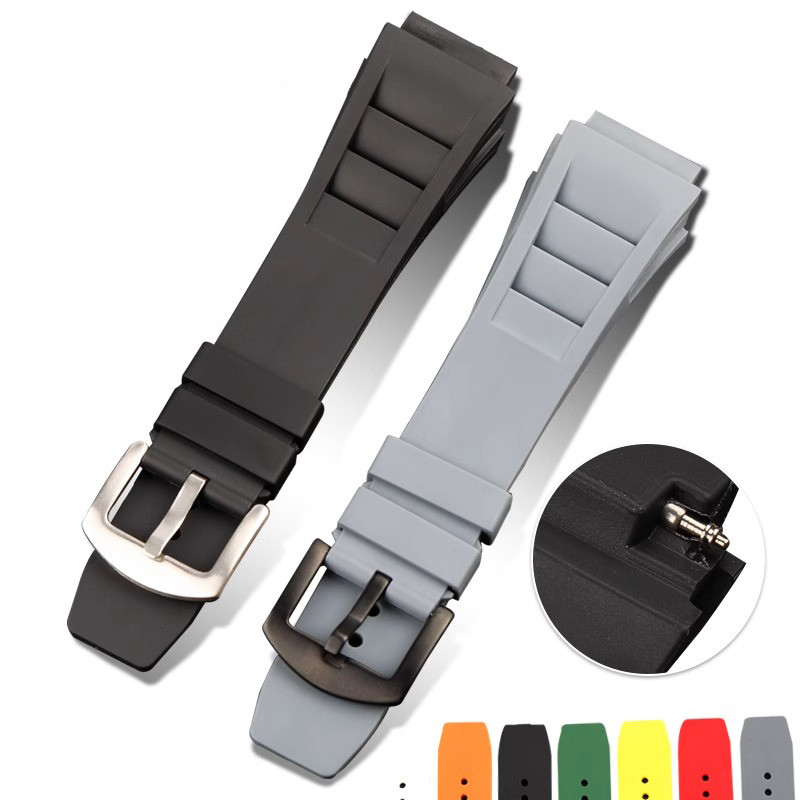 New 25mm Red Black Green Gray Blue Fresh ear style Rubber Watchband For Richard Mille strap for RM01