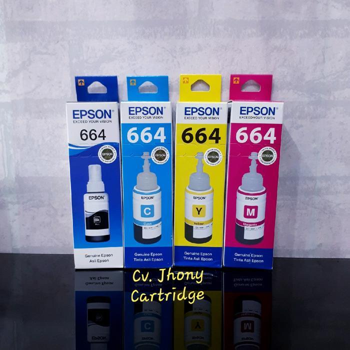 Tinta Epson 664 Hitam Black Cyan Magenta Yellow Original L121 L360 L310 - Hitam