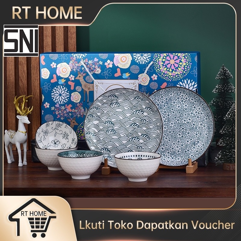 SWN  - Souvenir mangkuk set porselen biru dan putih bermutu tinggi mangkuk keramik kotak hadiah mang