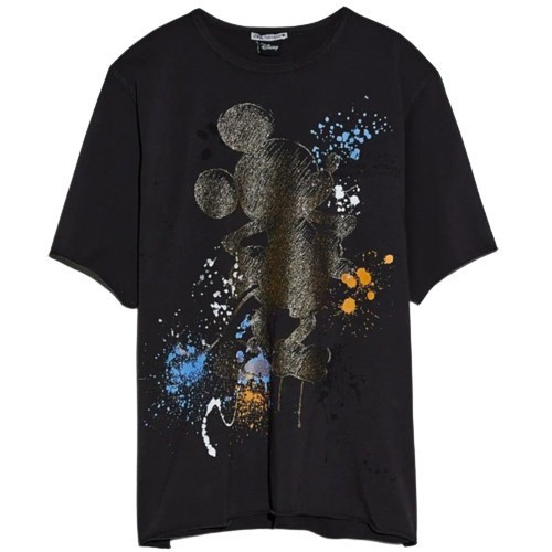 . Zara Disney Mickey Unfinish Hitam Tshirt Premium Cotton - Atasan Baju Kaos Wanita Pria Oversize Bi