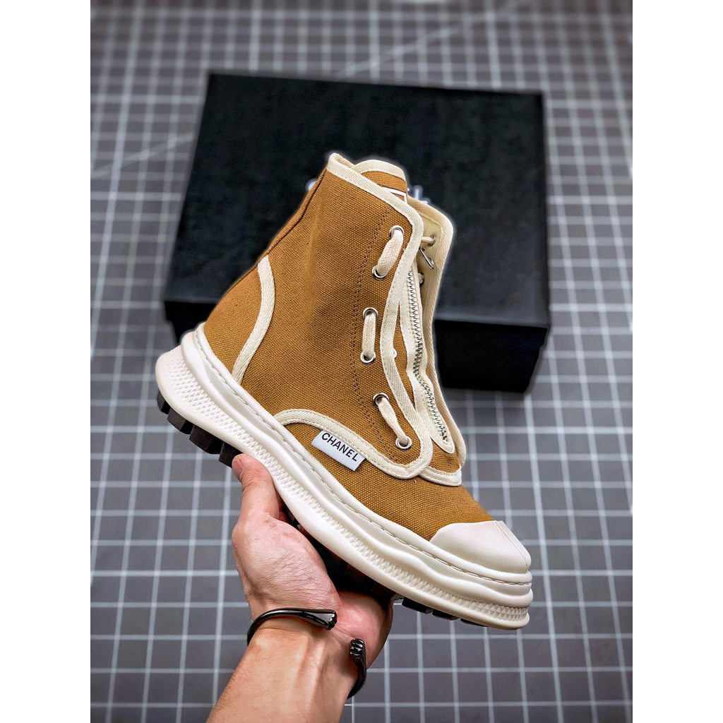 Rick Owens DRKSHDW Abstract High Sepatu Kaki Tinggi Kanvas Cokelat Muda