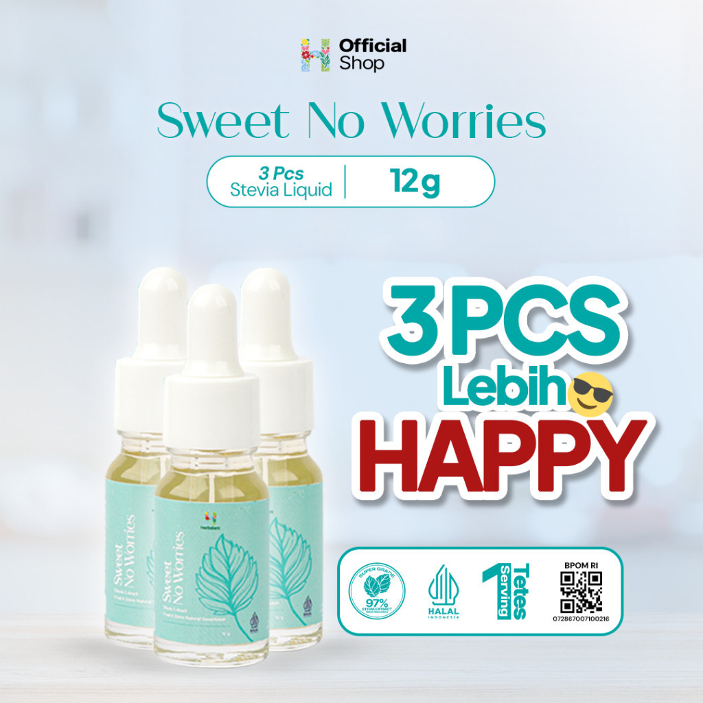 PAKET HEMAT - 3 Herbalant Stevia BPOM12 gr | Stevia Cair | Stevia Tetes | Gula diet | Gula stevia