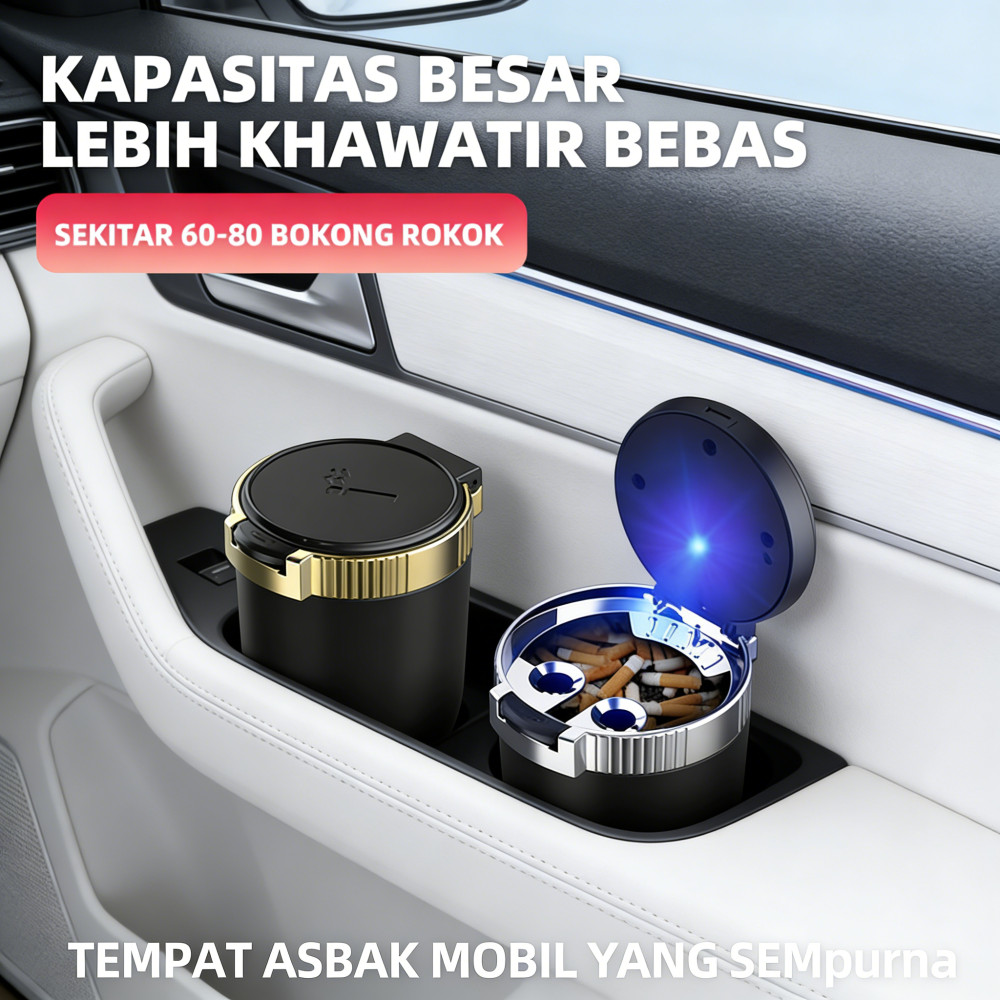 Asbak Mobil Portable - Stainless Steel, Tempat Rokok Lampu LED
