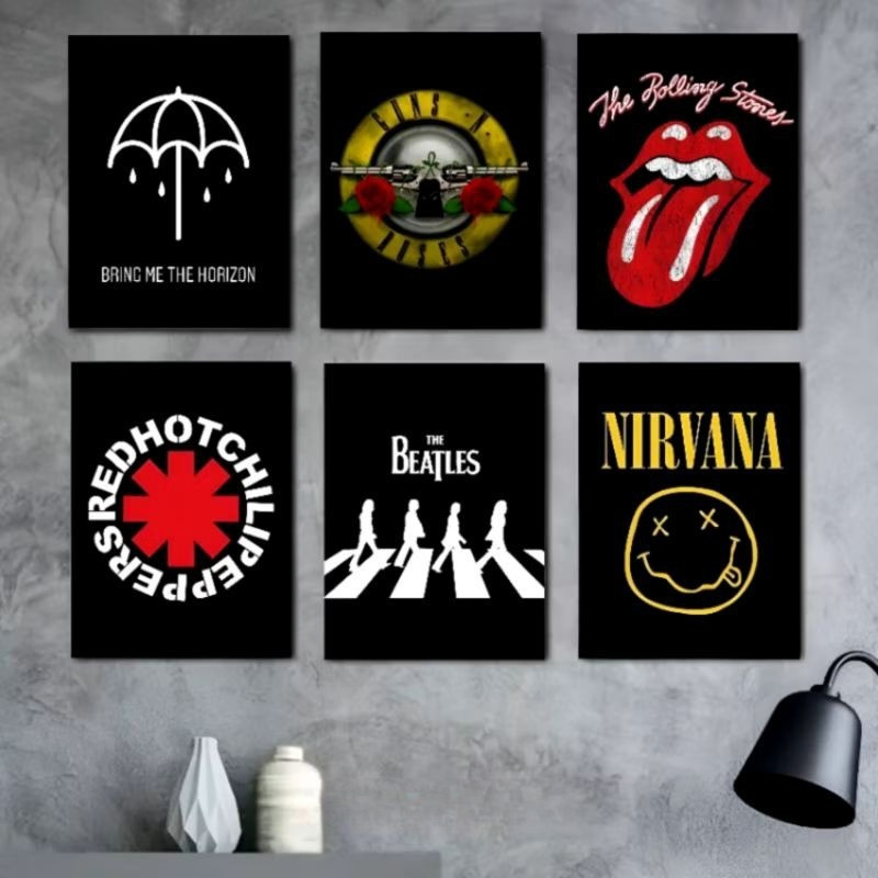 Poster dinding band logo hitam Hiasan dinding kamar cowok aesthetic Wall decor - Pajangan