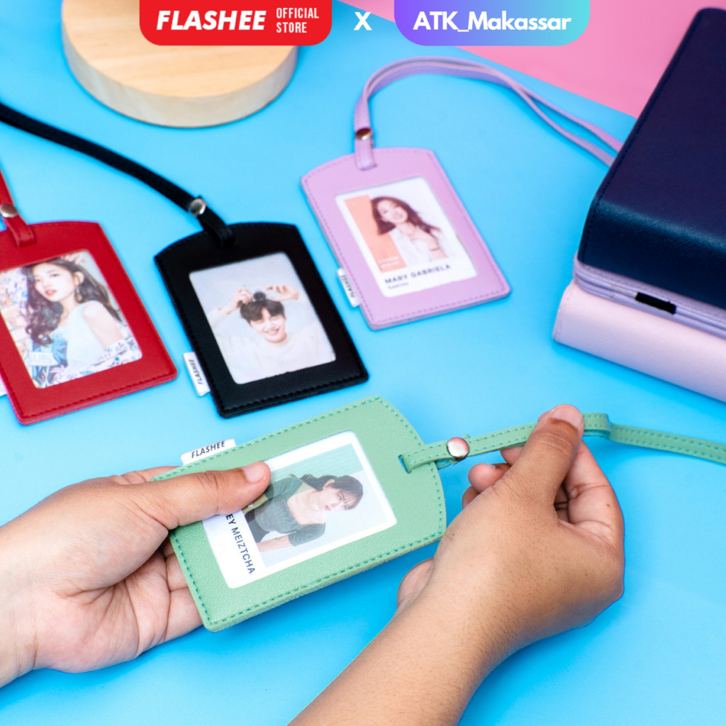 ID Card Tag Kancing Name Tag ID Card Holder Kulit Lanyard PU Leather Lanyard Name Tag ID