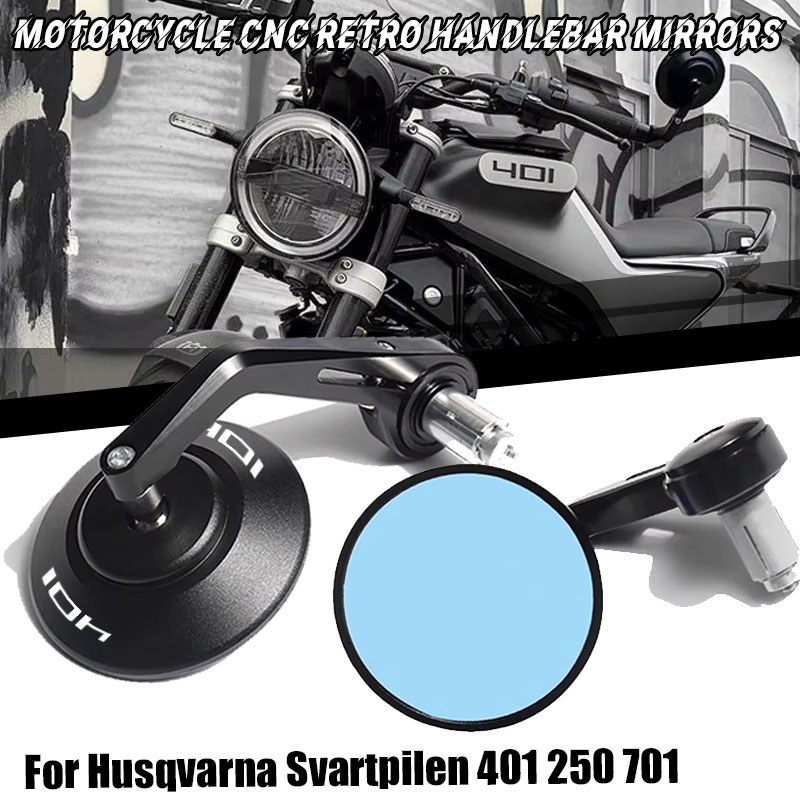 Untuk Husqvarna Svartpilen 401 250 701 Kaca Biru Spion Bulat Ujung Stang Spion Samping Aksesoris Mot