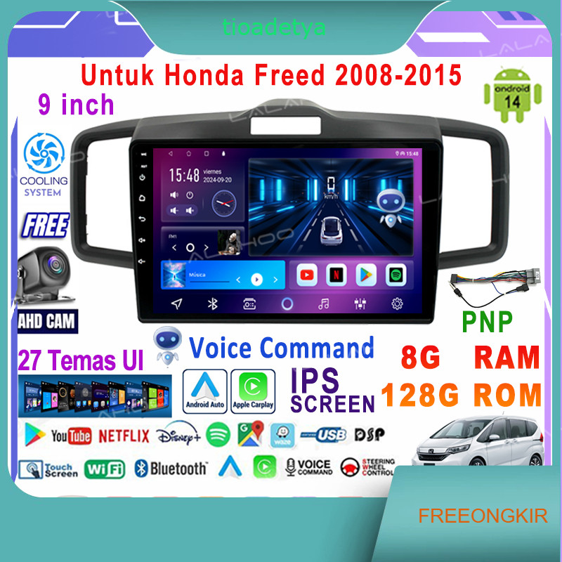 LALAHOO Untuk Honda Freed 2008-2015   8G+128G Android 14 Head Unit Termasuk Frame/PNP Soket 10 Inch