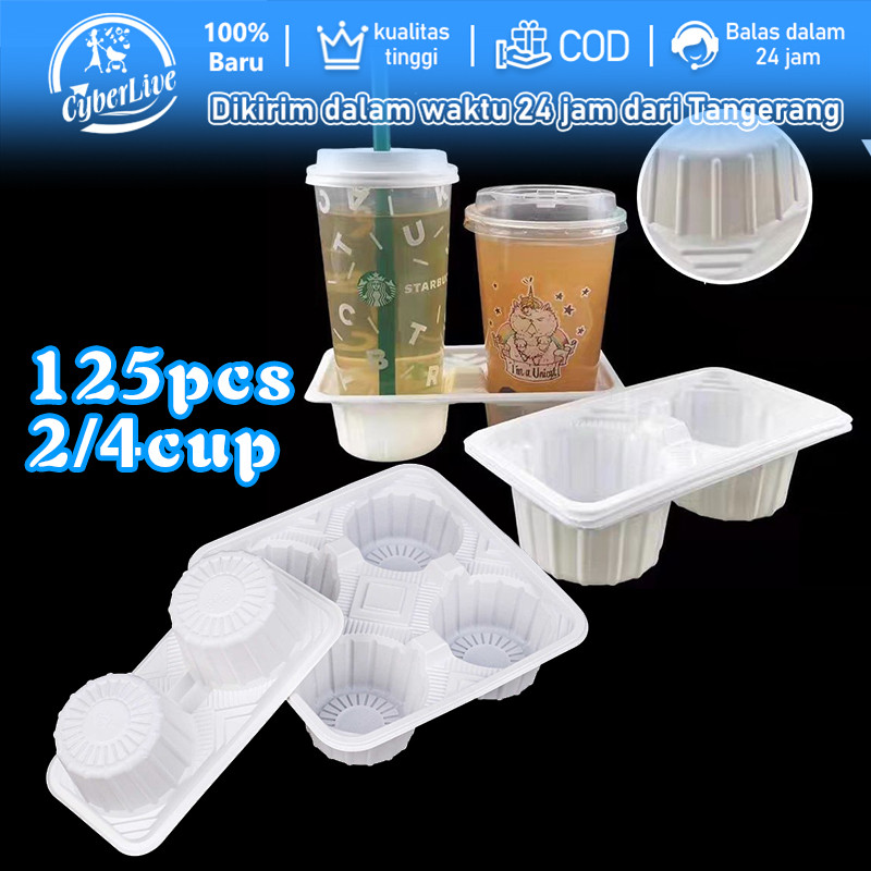 2 Cup / 4 Cup Tray Paper Drink Holder 125pcs Tatakan Minuman Plastik Drink Tray Take Away Plastik