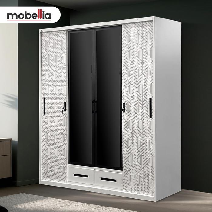 lemari pakaian besi sliding 4 pintu putih