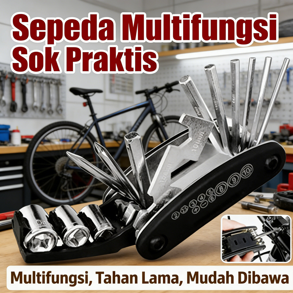 Set Kunci Sepeda motor 16 Tools Kunci 8 9 10 ring pas L Obeng mini Kunci Shock Lipat 16in1