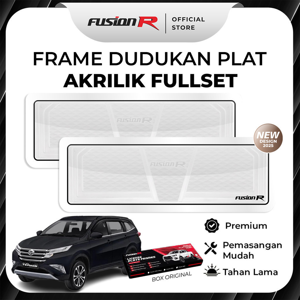 FUSION R Dudukan Tatakan Plat Nomor Mobil Daihatsu Terios Mika Akrilik Putih