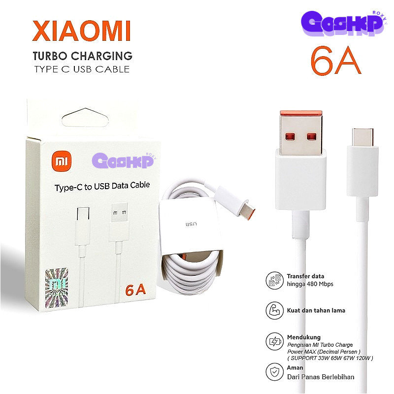kabel data xiaomi 6A 67W/65W Mi Kabel Charger Turbo Kabel USB Tipe C Pengisian Cepat untuk Xiaomi 12