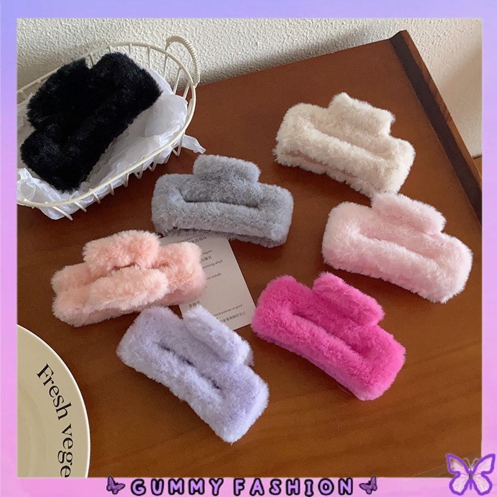 •KEDAI SALSA• Jepitan Rambut JP1959 Model Kotak Korean Style Aksesoris Jedai Wanita Bahan Bulu Bulu 