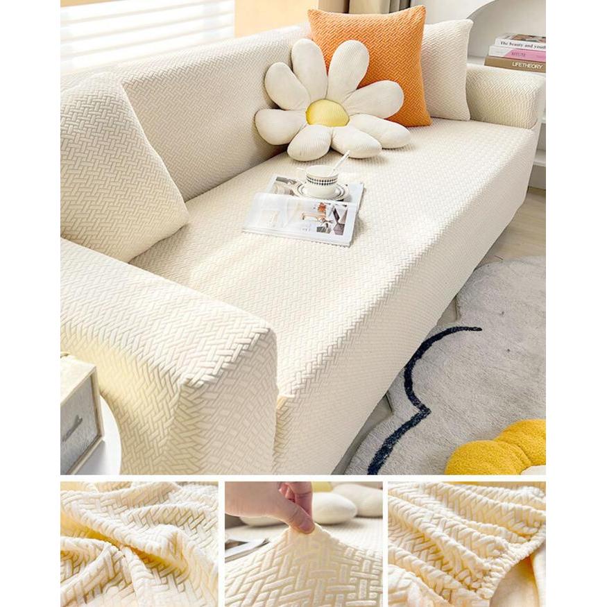 Elastic Sofa Cover 3D Jacquard/Sarung Penutup Sofa Elastis Bahan Tebal - Dark Grey, 1Seater