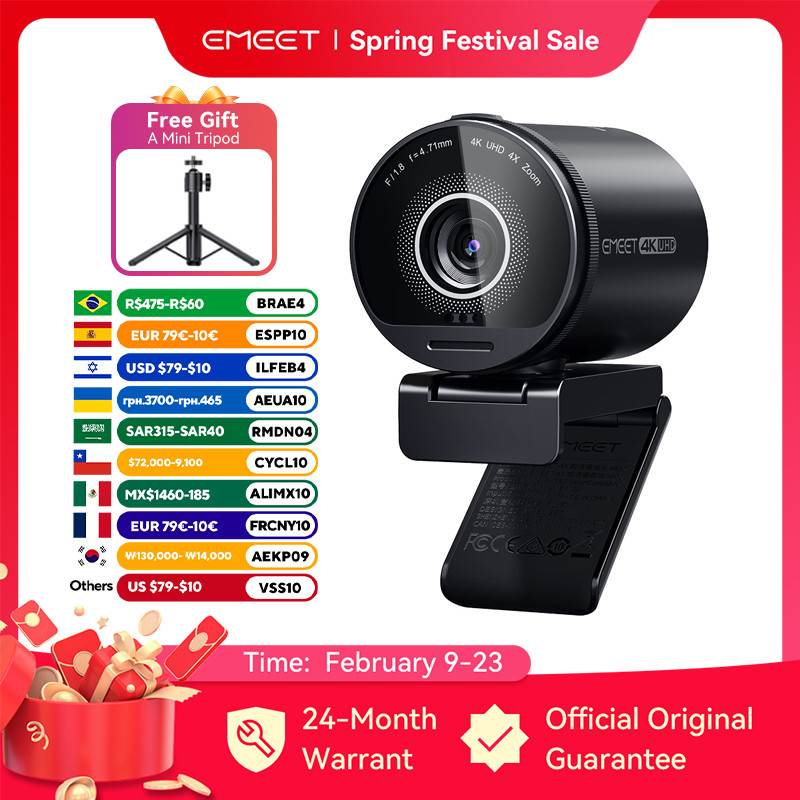 EMEET S800 Webcam 4K UHD dengan Sony Sensor, HDR, USB 3.0