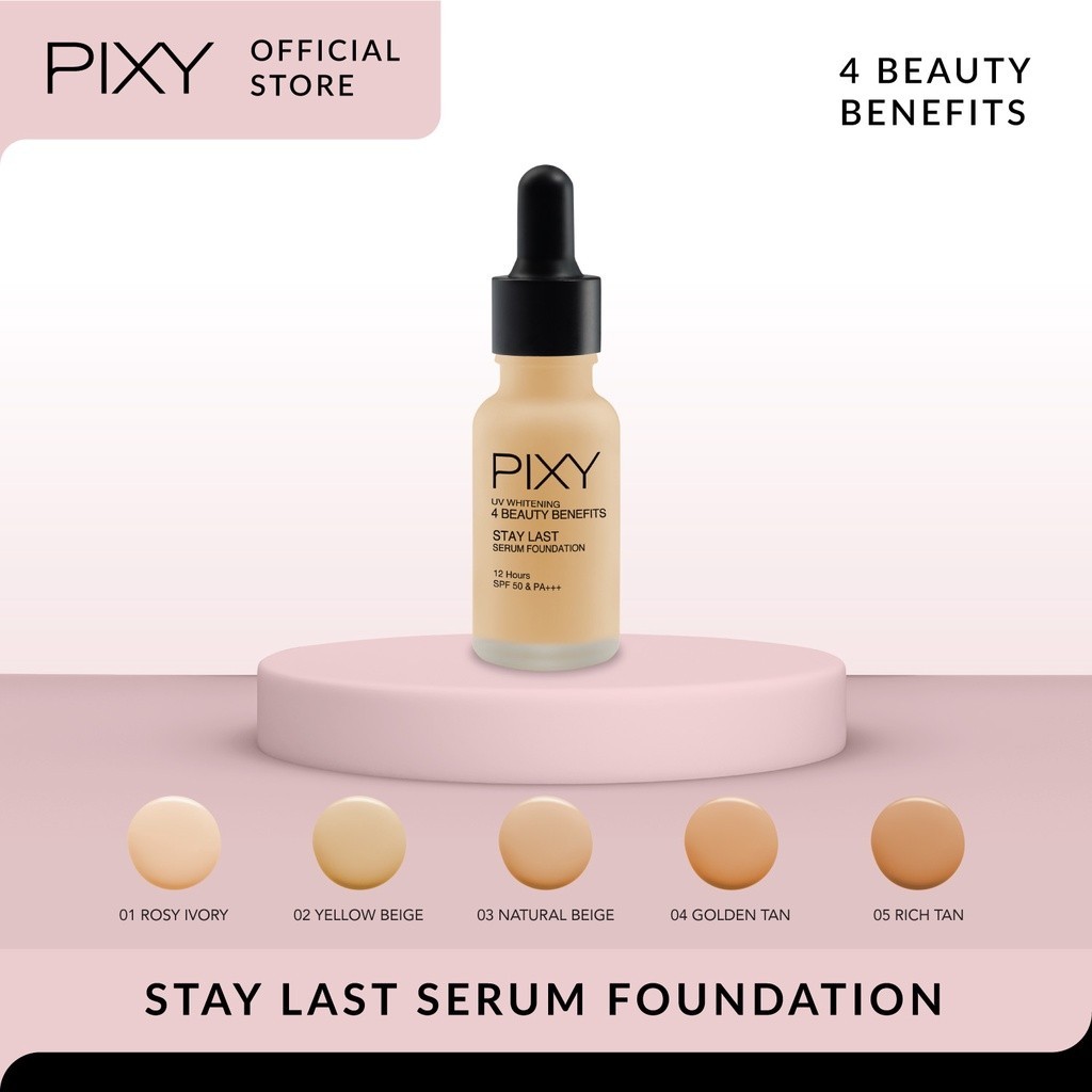 PIXY Stay Last Serum Foundation 4 Natural Glow Coverage Halus Ringan Tahan Lama