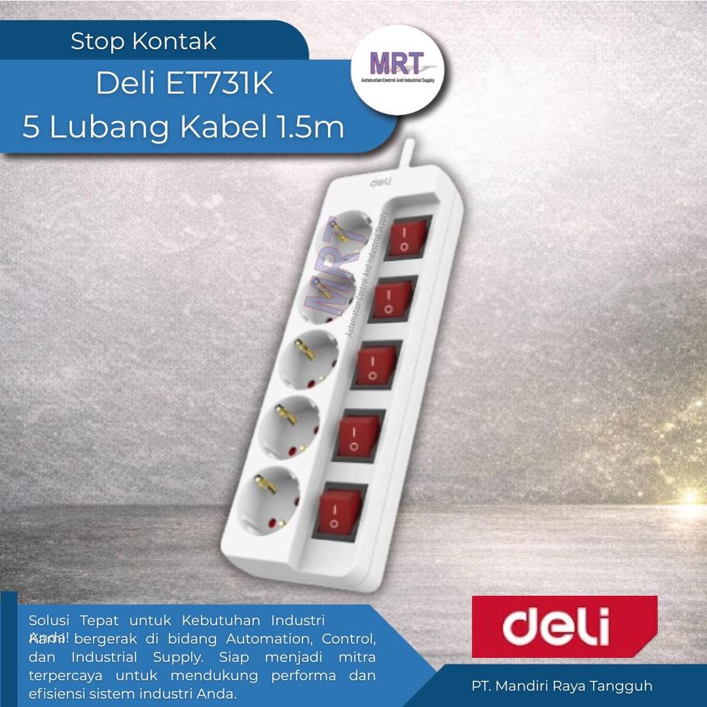 Stop Kontak 5 Lubang Multiple Switch Kabel Panjang 1.5 Meter DELI ET731K 2500W 250V 10A - Colokan Li