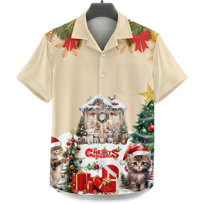 DOWEAR S-5XL BAJU KEMEJA PRIA WANITA LENGAN PENDEK MOTIF 860 NATAL CREAM - Dewasa S