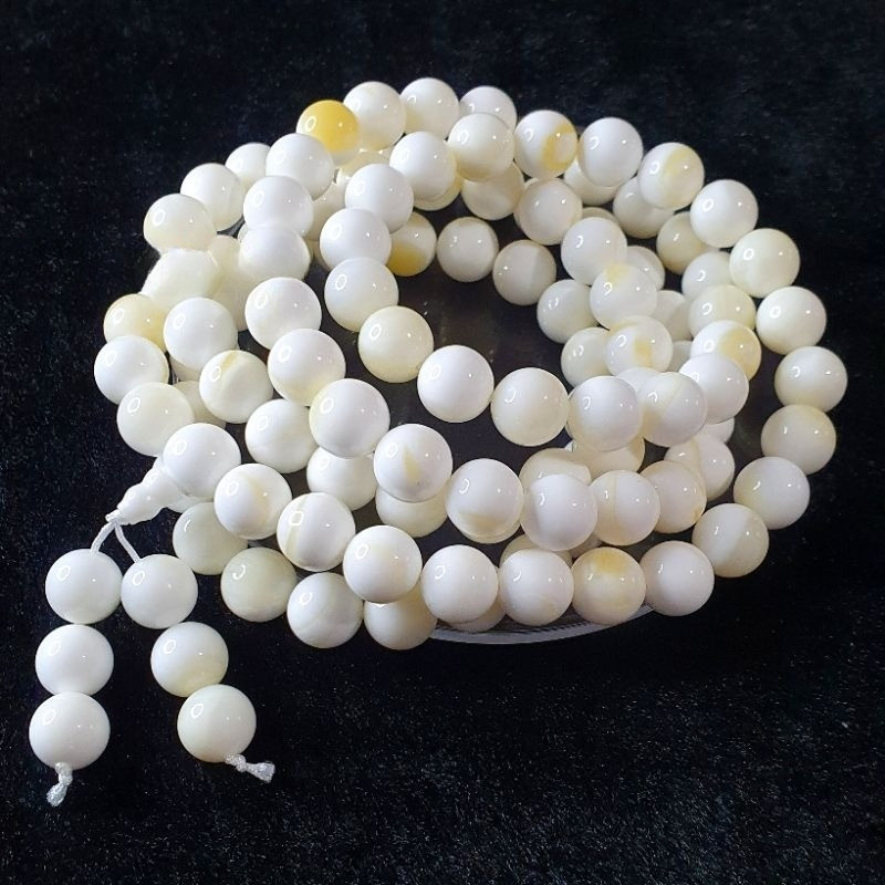 TASBIH GELANG KULIT KERANG ASLI 100% PUTIH SERAT EMAS BAHAN SUPER BERKUALITAS NATURAL ALAMI BEI KE  