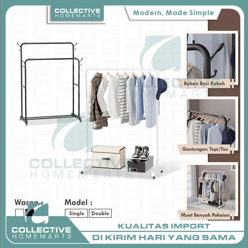 Stand Hanger Double Besi Rak Jemuran Celana Topi Tas Multifungsi Untuk Apartemen Minimalis Modern [C