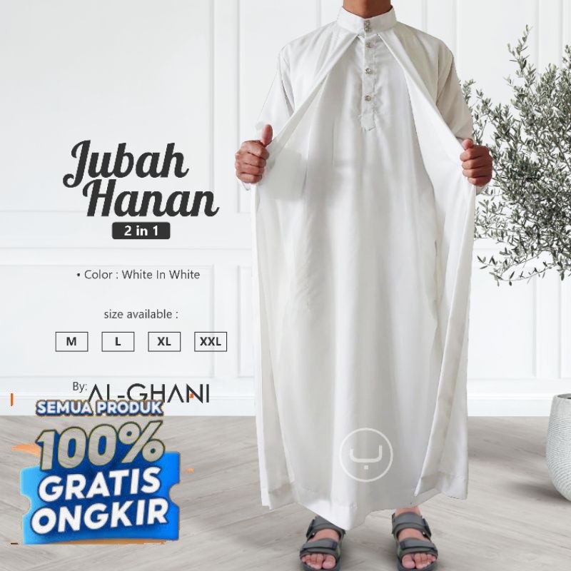 1 set jubah pria luar dalam, jubah hanan 2 in 1, jubah gamis pria premium bahan katun exlusive by al