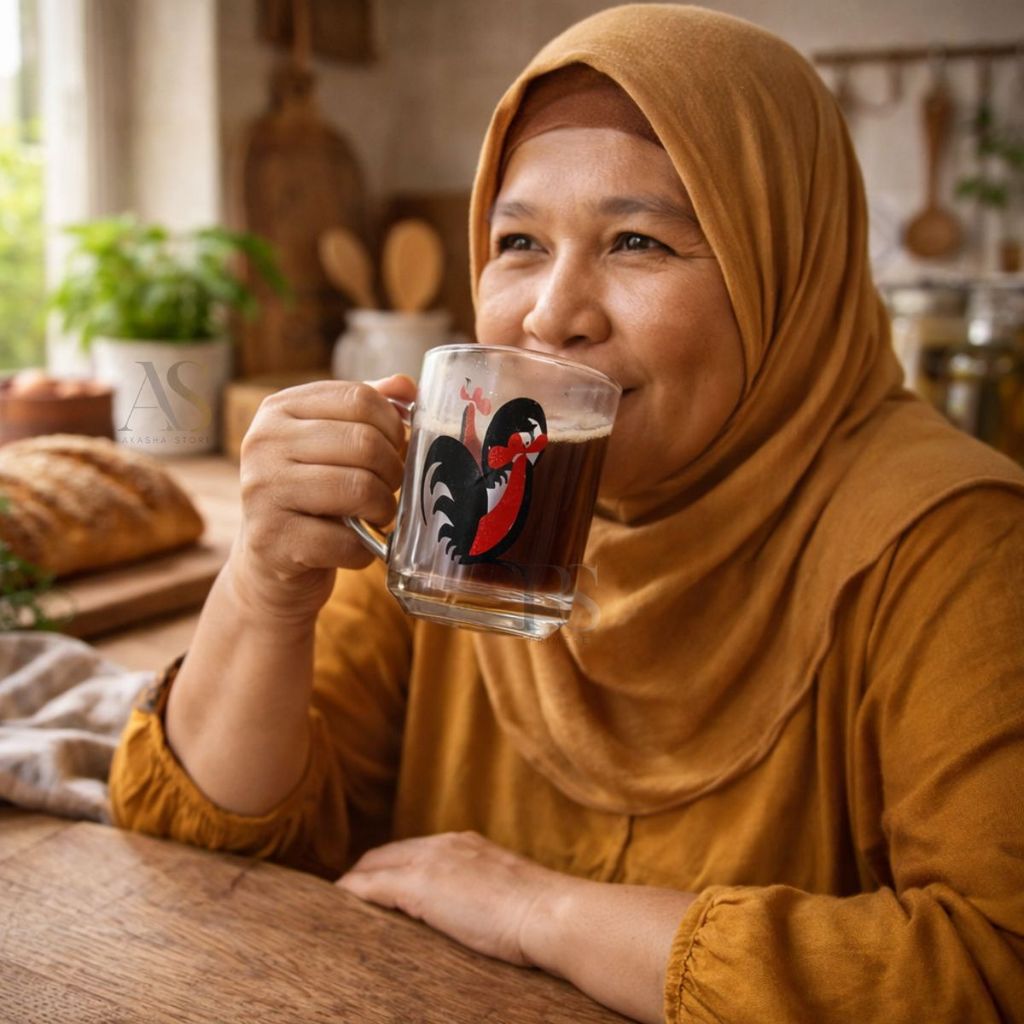 6pcs Gelas Kopi Kaca Aesthetic Tahan Panas 225ml Ayam Jago