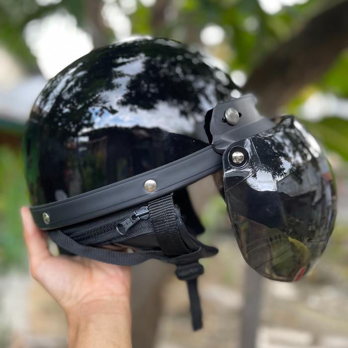 promo TERMURAH Helm Bogo Setengah Grade Ori / Helm Chip Kaca promo Motorcycle wanita - Hitm metalik 