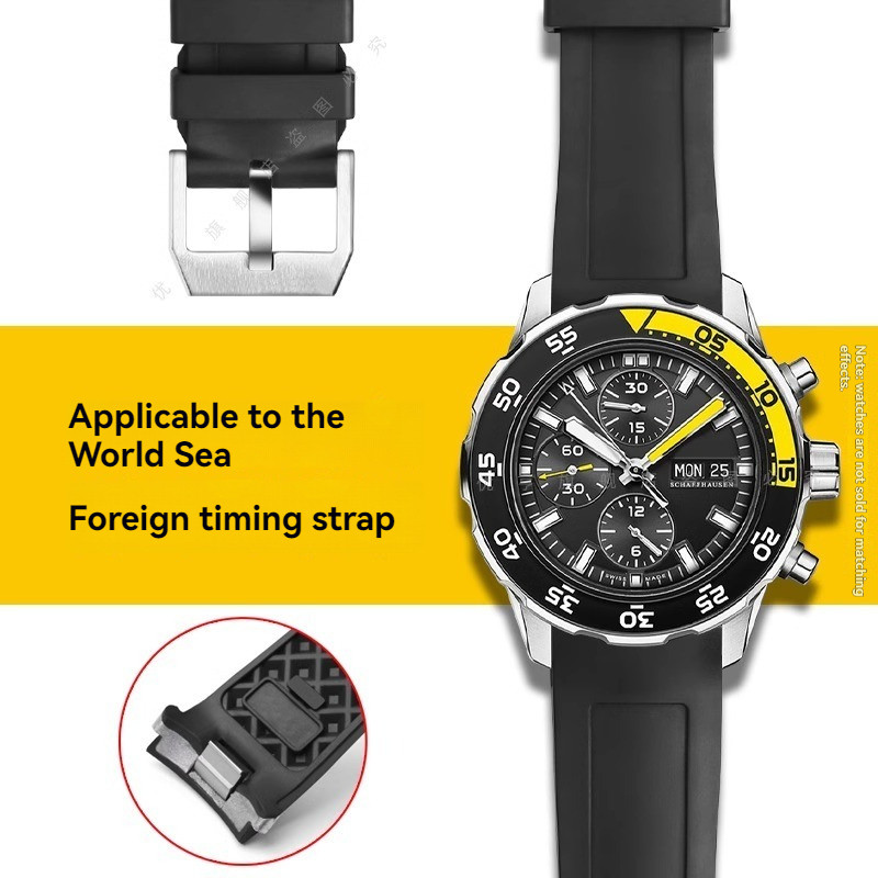 High Quality Fluoro rubber watchband for IWC Aquatimer IW3768/3290/3568/3767 IW356802/376705 men Bla