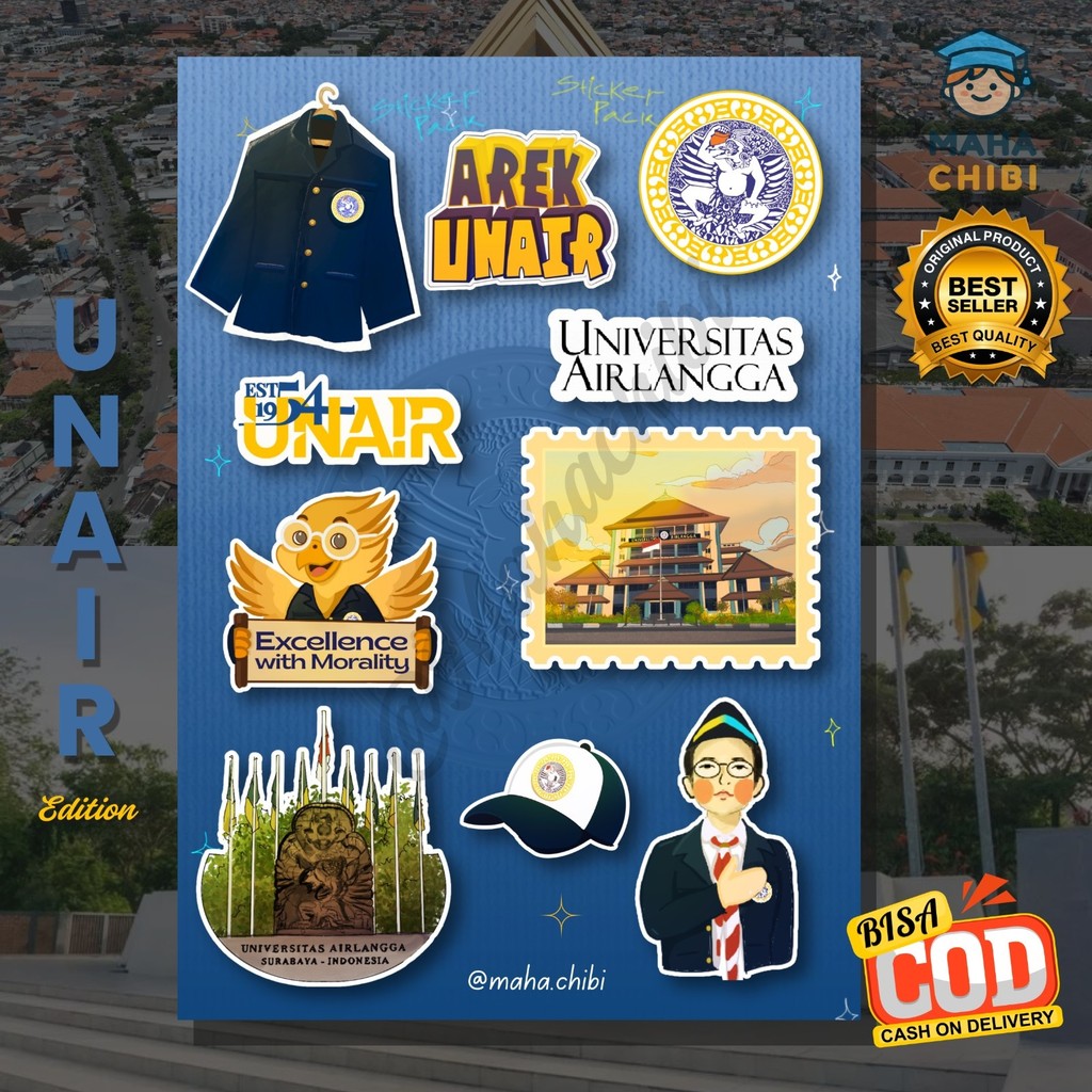 [PROMO] Sticker UNAIR 10pcs Pack Murah Lucu - Sticker PTN Universitas Airlangga