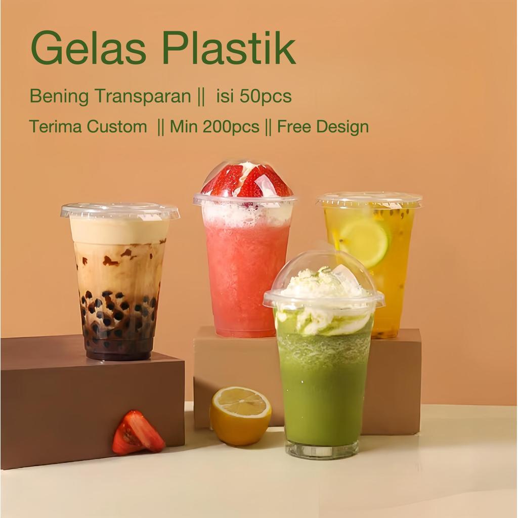 [50pcs]Gelas Plastik 14oz 16oz 24oz cup diameter 90mm+Tutup / Gelas Plastik Tebal /Gelas PP Bening/P