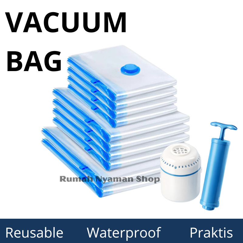 Praktis, plastik vakum, vacum bag, pompa manual/elektrik - untuk menyimpan baju dan boneka