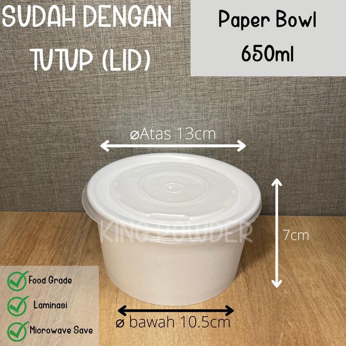 ISI 25 PUTIH DENGAN TUTUP Paper Bowl 360ml/500/650/800/RiceBowl/Tempat Nasi/Box Nasi BOWL+LID ISI 25