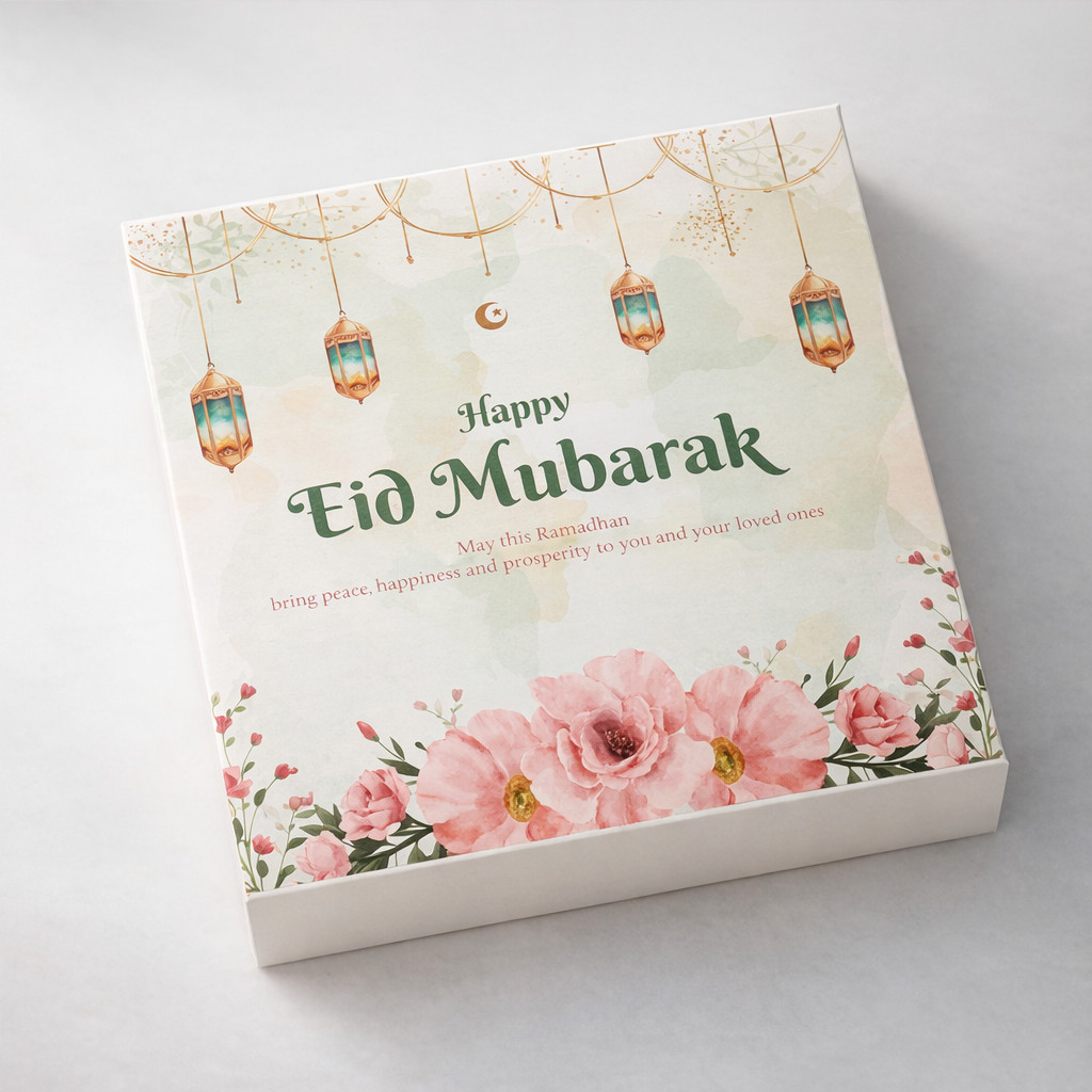 Box Hijab / Box Jilbab Tema Eid Mubarak ukuran 15x15x2,5 cm