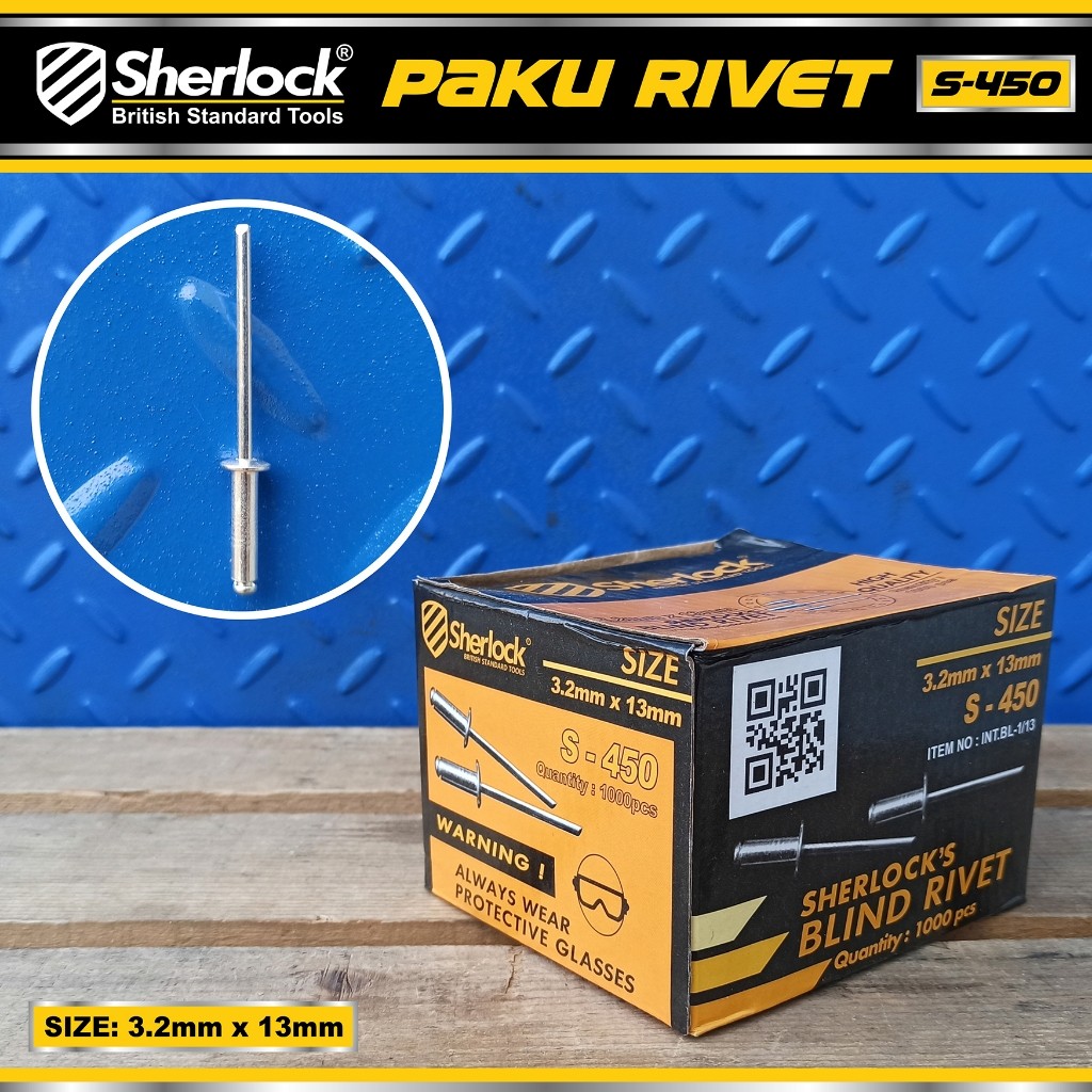 Paku Rivet Sherlock S - 450 size 3,2 mm x 13 mm (isi +/- 1000 pcs)