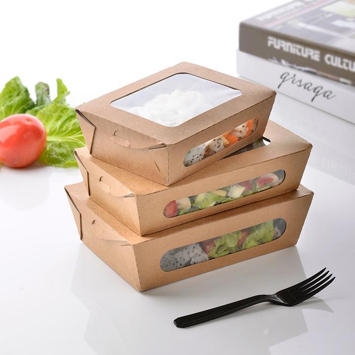 Lunch Box Paper Kraft BROWN Jendela Mika Kotak Makan (1 pack isi 10pc) - M (Coklat Mika)