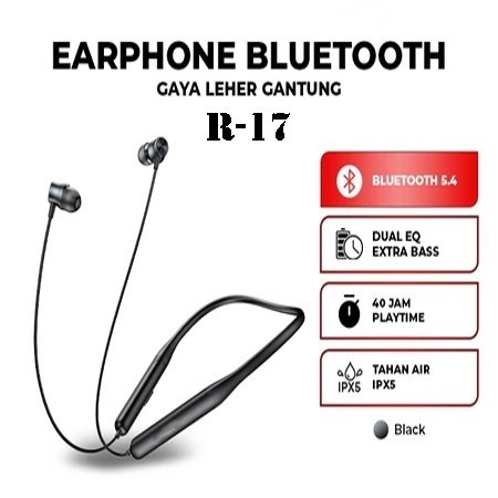 Headset Leher Sport Bluetooth Wireless R-17 Earphone Nyaman Sport Universal Headset Neck