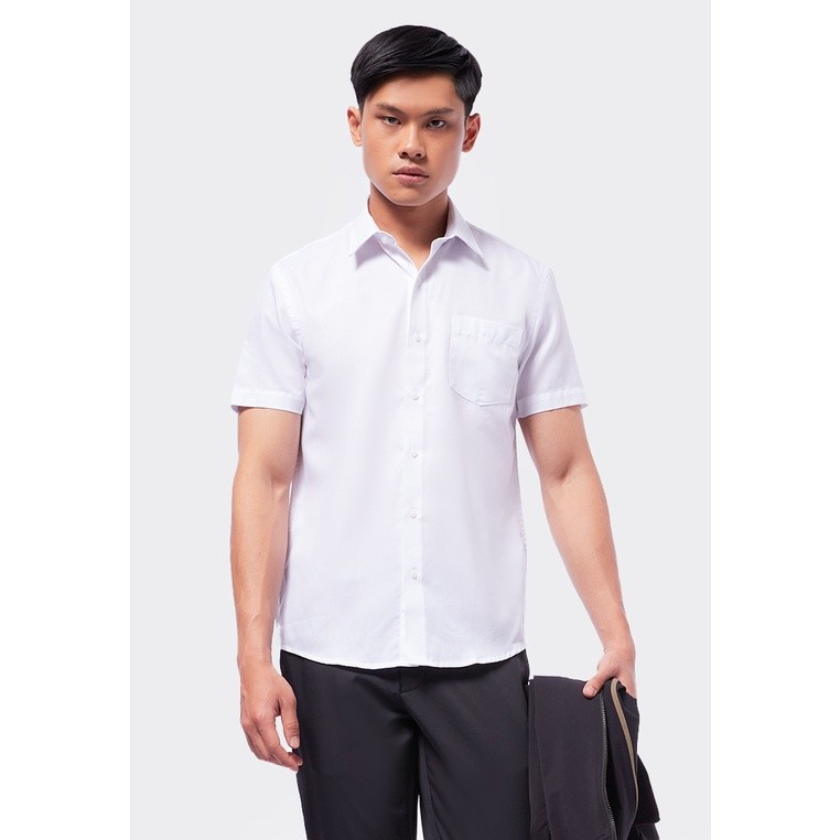 KEKERUN Executive Slim Fit Short Sleeve Shirt White