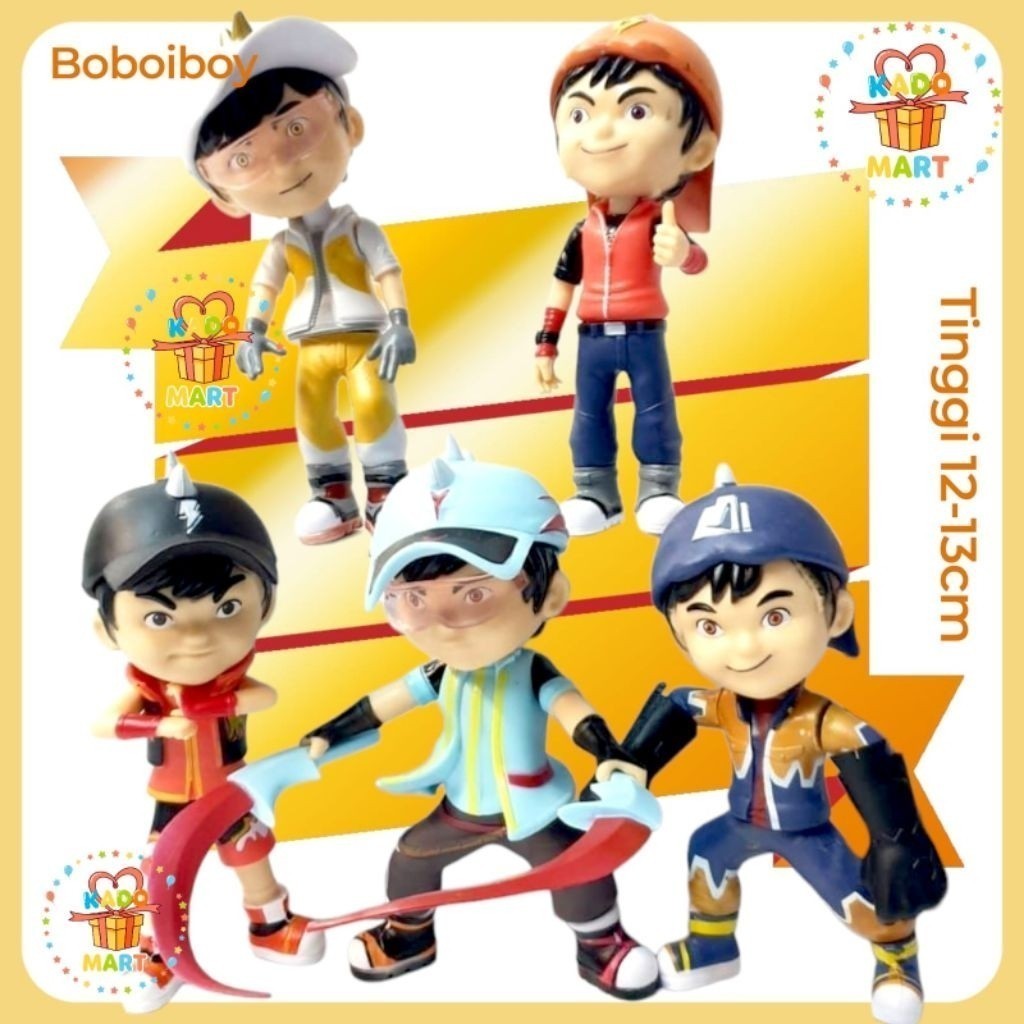 Mainan anak figure boboiboy set 5 terbaru boboiboy new power solar supra gempa blaze