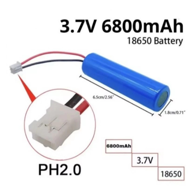 Baterai 18650 dengan Soket Putih - Kapasitas Acak, Sudah Terpasang Soket